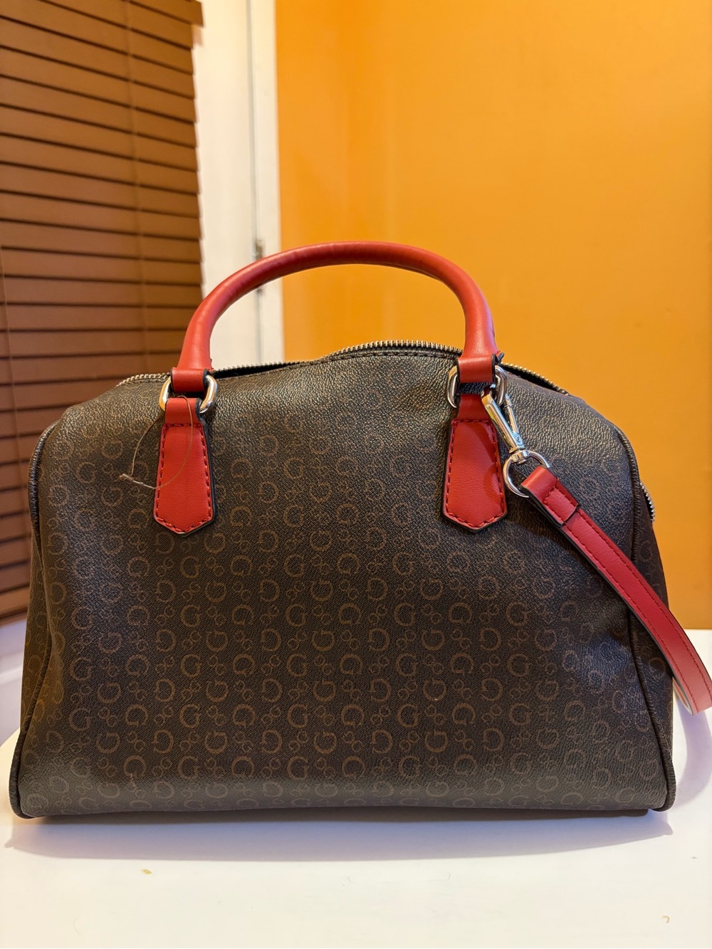 G by Guess Brown Satchel with Red Trim and Handles - Picture 5 of 8